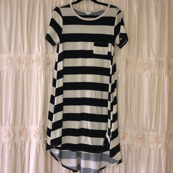 LuLaRoe Dresses & Skirts - LULAROE CARLY DRESS BLACK & CREAM STRIPE XS